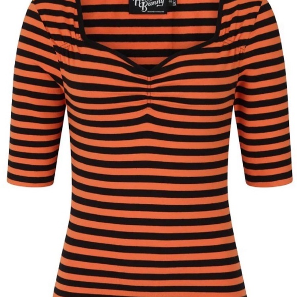 Hell Bunny Tops - Hell Bunny Striped Orange and Black Women's Top